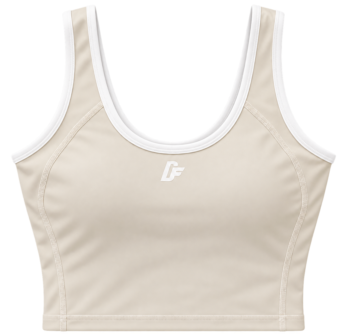 Beige / White Crop Sports Bra
