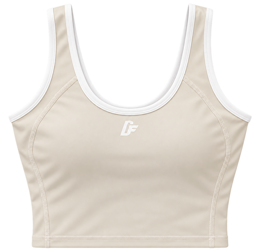 Beige / White Crop Sports Bra